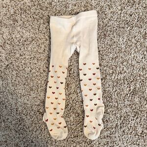 Fall Heart Patterned Kids Tights - Cream Orange Brown